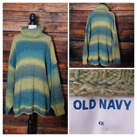 Old Navy Sweaters - NWT Old Navy Sweater 4X Turtleneck Soft Ombre Space Dye Crochet Knit